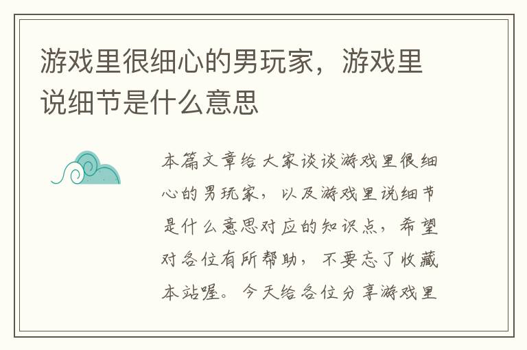 游戏里很细心的男玩家，游戏里说细节是什么意思