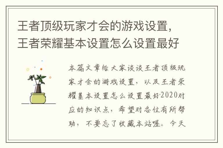 王者顶级玩家才会的游戏设置，王者荣耀基本设置怎么设置最好2020