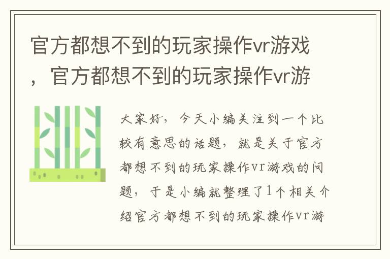 官方都想不到的玩家操作vr游戏，官方都想不到的玩家操作vr游戏