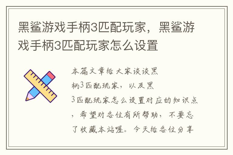 黑鲨游戏手柄3匹配玩家，黑鲨游戏手柄3匹配玩家怎么设置