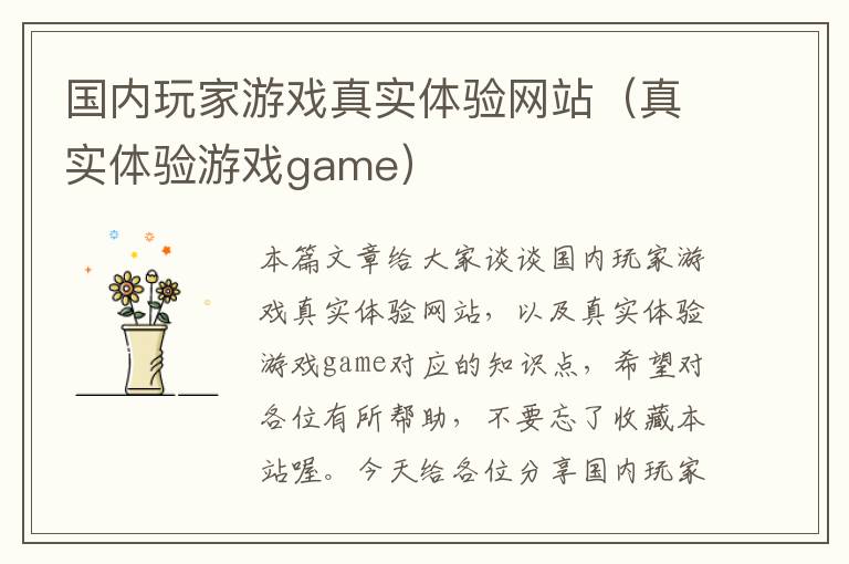 国内玩家游戏真实体验网站（真实体验游戏game）