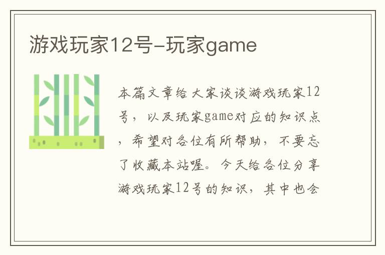 游戏玩家12号-玩家game