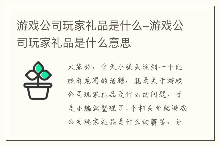 游戏公司玩家礼品是什么-游戏公司玩家礼品是什么意思