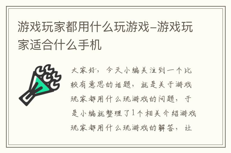 游戏玩家都用什么玩游戏-游戏玩家适合什么手机