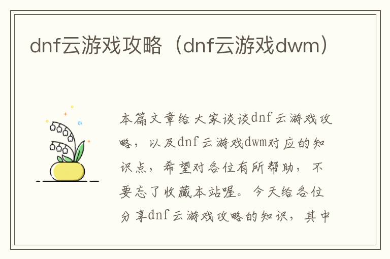 dnf云游戏攻略（dnf云游戏dwm）