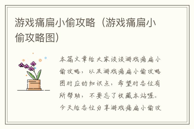 游戏痛扁小偷攻略（游戏痛扁小偷攻略图）