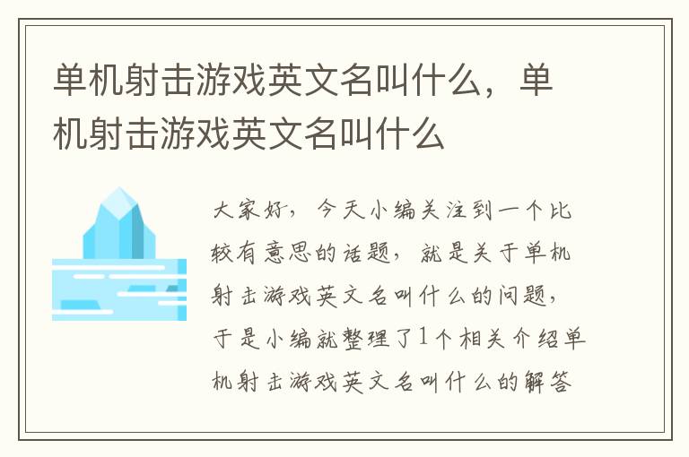 单机射击游戏英文名叫什么，单机射击游戏英文名叫什么