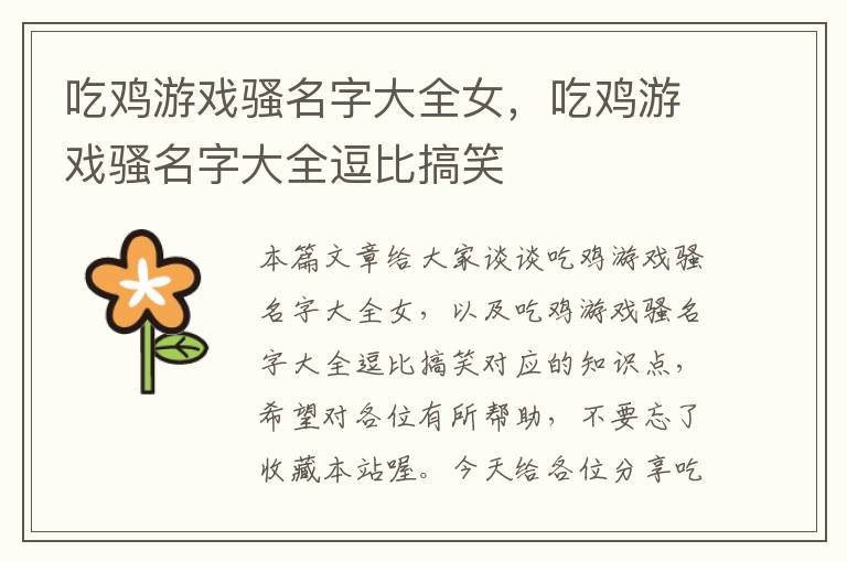 吃鸡游戏骚名字大全女，吃鸡游戏骚名字大全逗比搞笑