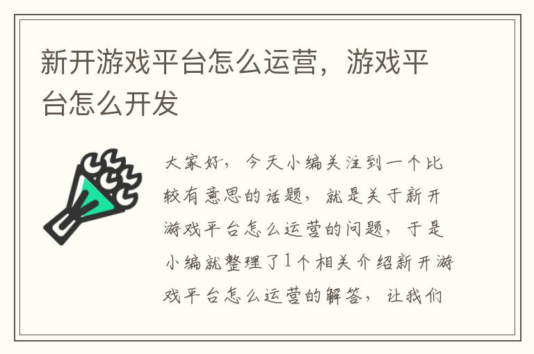 新开游戏平台怎么运营，游戏平台怎么开发