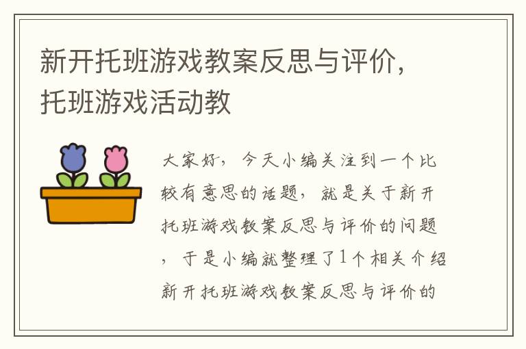 新开托班游戏教案反思与评价，托班游戏活动教