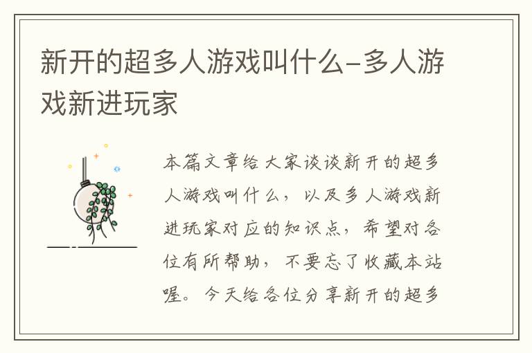 新开的超多人游戏叫什么-多人游戏新进玩家