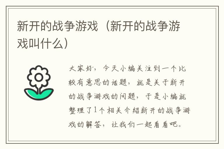 新开的战争游戏（新开的战争游戏叫什么）