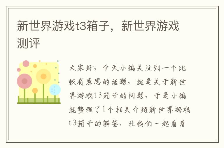 新世界游戏t3箱子，新世界游戏测评