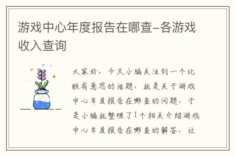 游戏中心年度报告在哪查-各游戏收入查询